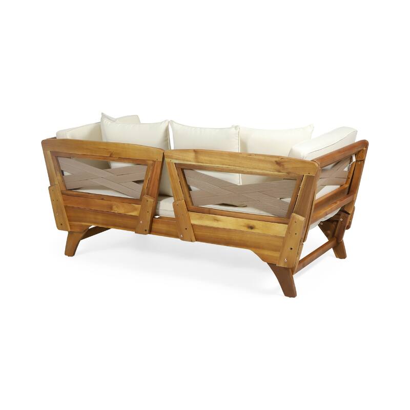 Flex Outdoor Daybed, Brown Wood, 65 Inch, Ivory Polyester Cushions