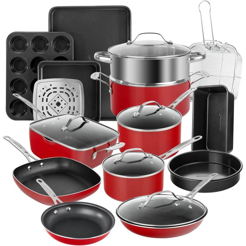 Granitestone 20 Piece Nonstick Cookware and Bakeware Set - Red