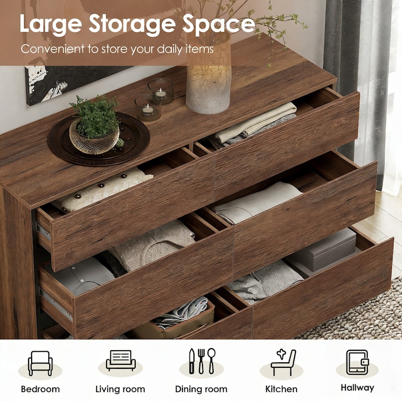 WAMPAT 3 in 1 Multifunctional Sideboard Buffet Cabinets with Glass Doors and 5 Drawers for Living Room, Kitchen