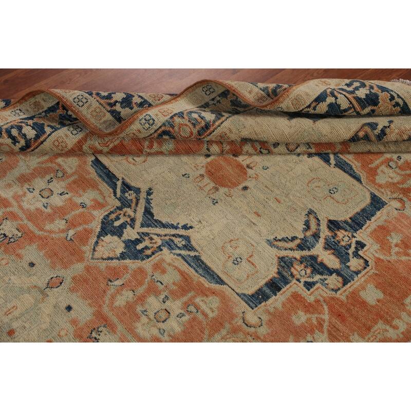 Orange & Blue Heriz Serapi Vegetable Dye Rug Hand-Knotted Wool Carpet - 5'5"x 7'7"