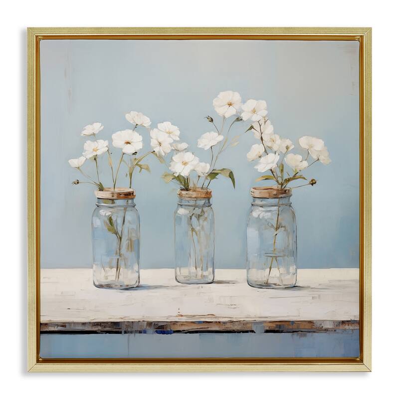Stupell Country Jar Bouquet Trio Framed Floater Canvas Wall Art Design By Arlington Prints - 18 x 18 - Gold