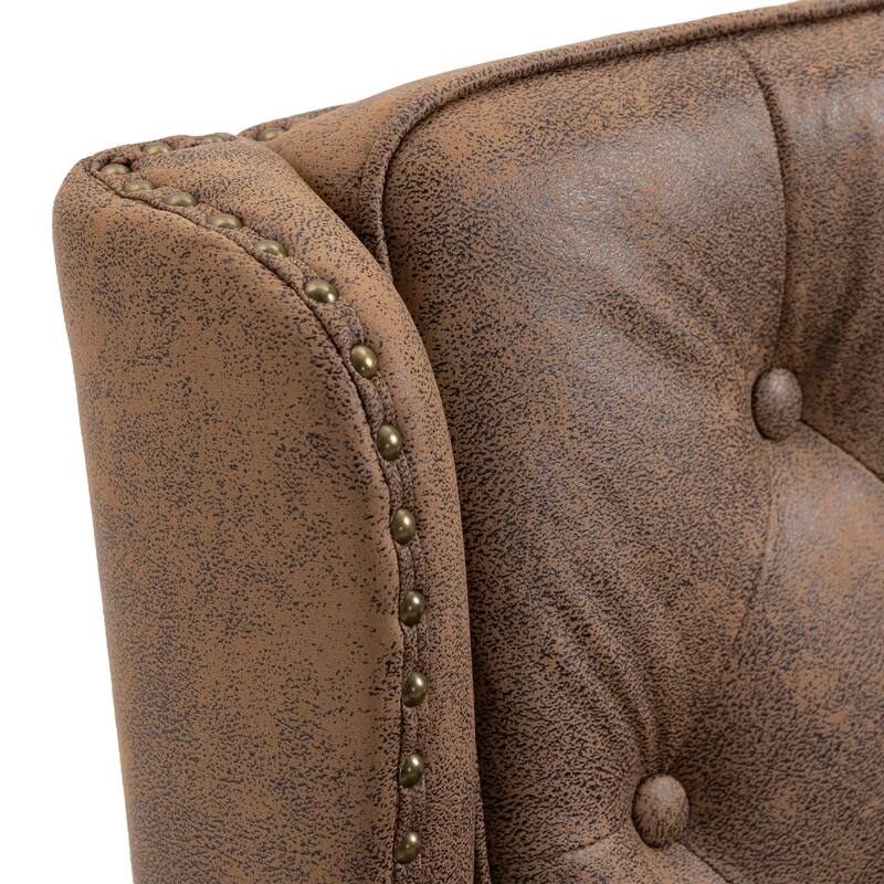 Coffee 29.33" High Back Upholstered Arm Chair with Nailheads