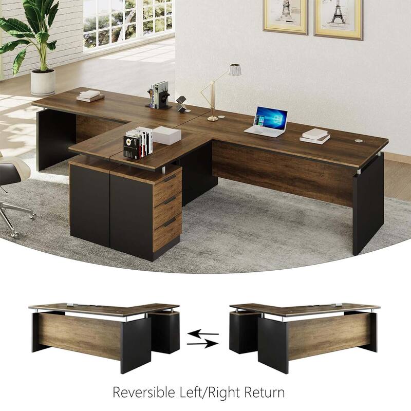 63-inch L Shaped Executive Desk, Industrial Modern Office Desk with 3 Storage Drawers - Multi - 2PCS-62.99"