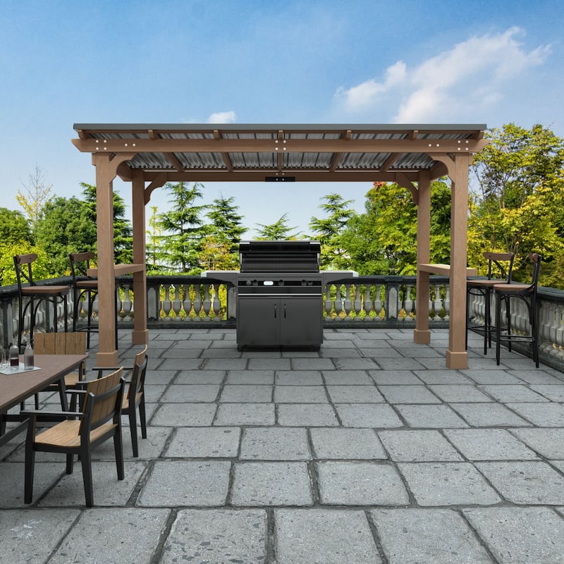 VEIKOUS Wood BBQ Grill Gazebo with Steel Roof for Patio Garden Backyard and Lawn