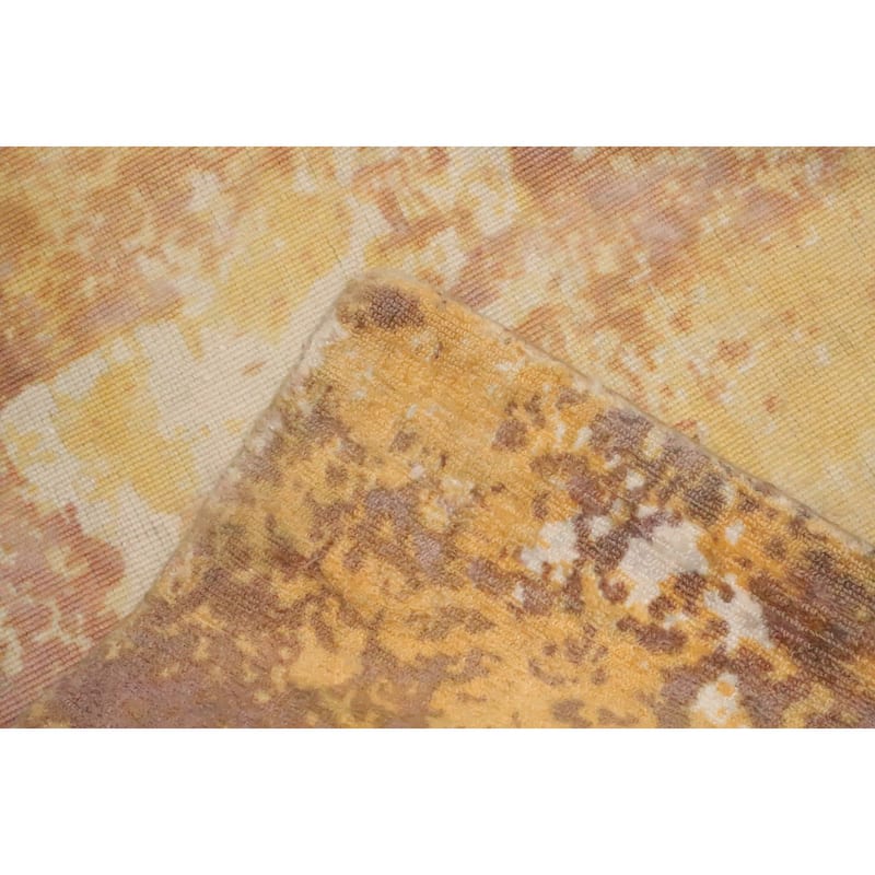 Hand Knotted Oriental Viscose Silk Carpet Modern Abstract Yellow & Gold Abstract Area Rug - 7' 10'' X 4' 11''
