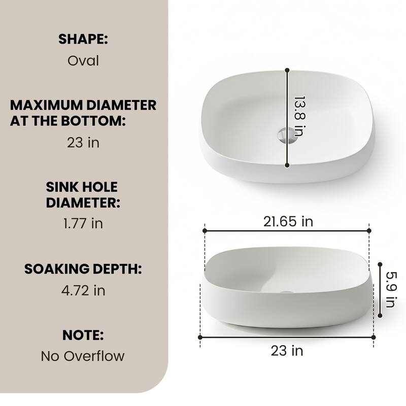 Solid Surface Vessel Bathroom Sink with Pop-Up Drain and Drain Hose, Modern Above Counter Wash Basin with Center Drain