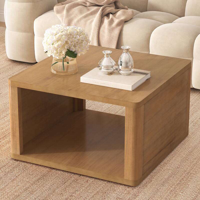 Roomfitters Modern Square Coffee Table with Open Storage Shelf, Wood Finish, 2-Tier Center Table 30.8"