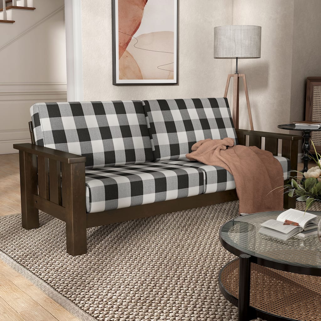 Furniture of America Milou Rustic Wood Plaid Patterned Fabric Sofa