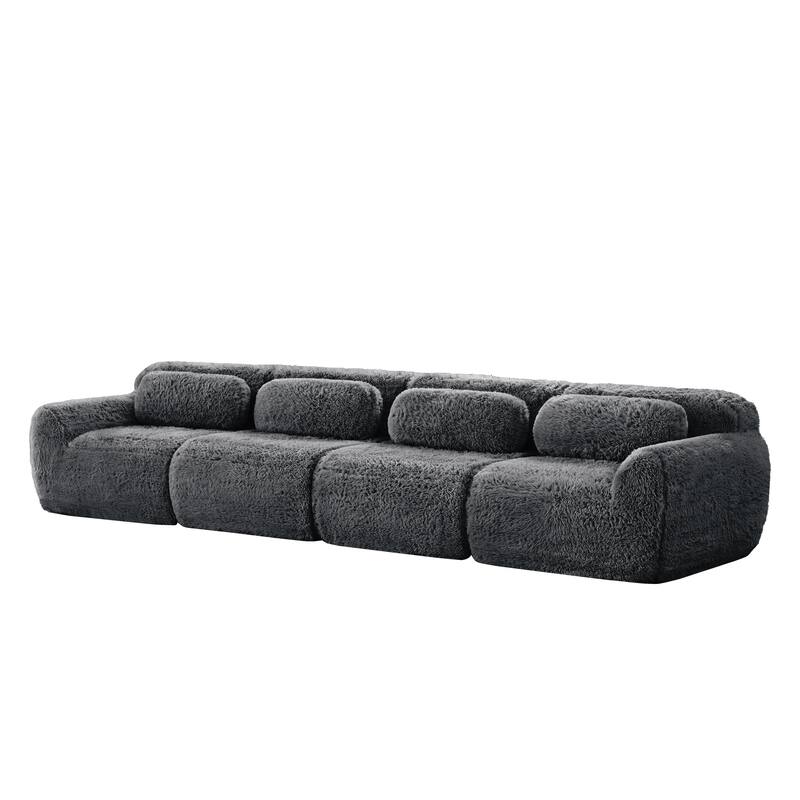 Modular Sectional Sofa, Plush Fabric Boneless Couch with Throw Pillows, 2/3/4-Seater Options, No Assembly