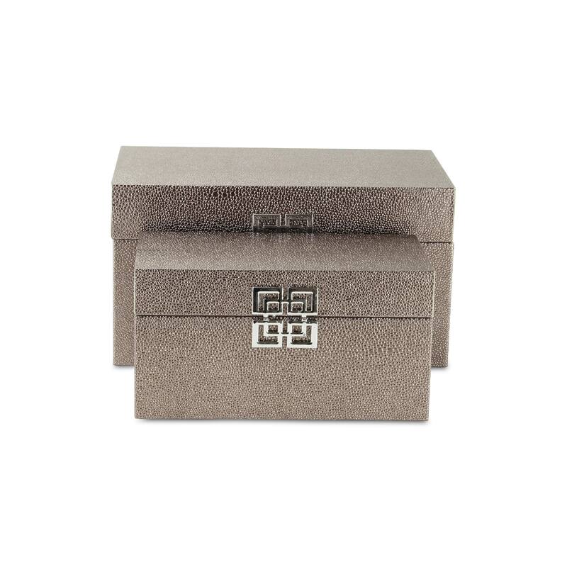 Set of 2 Gray Rectangular Double Happiness Shagreen Boxes 12"