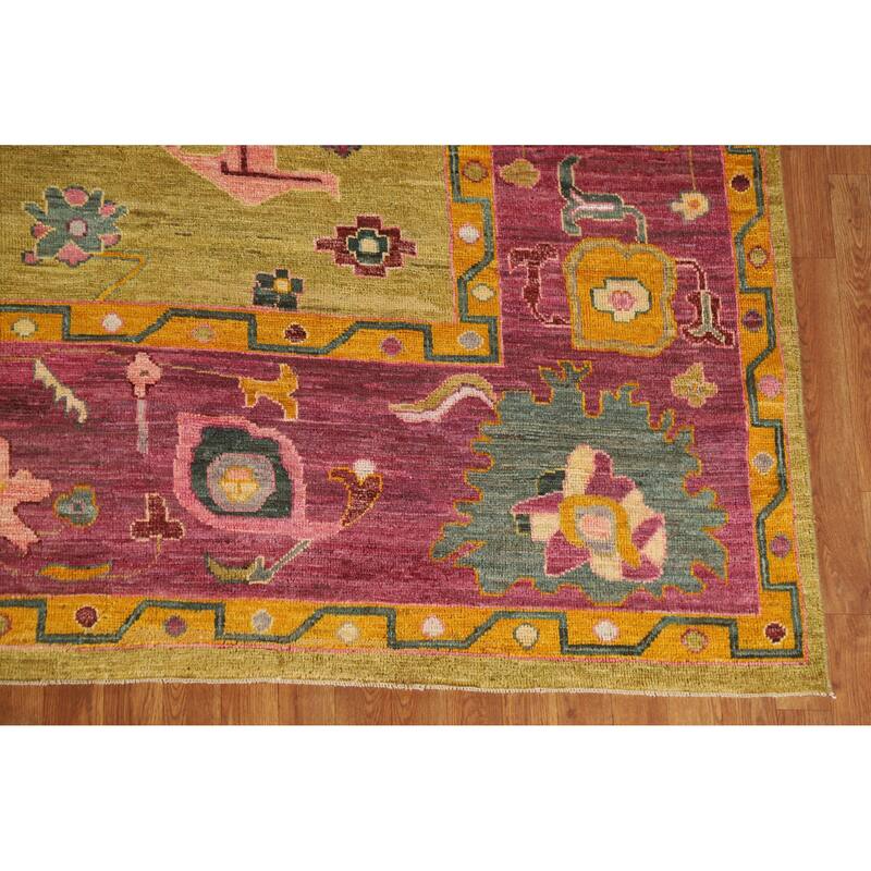 Hand Knotted Oriental 100% Wool Carpet Transitional All-Over Yellow & Gold Oushak Area Rug - 11' 10'' X 8' 10''