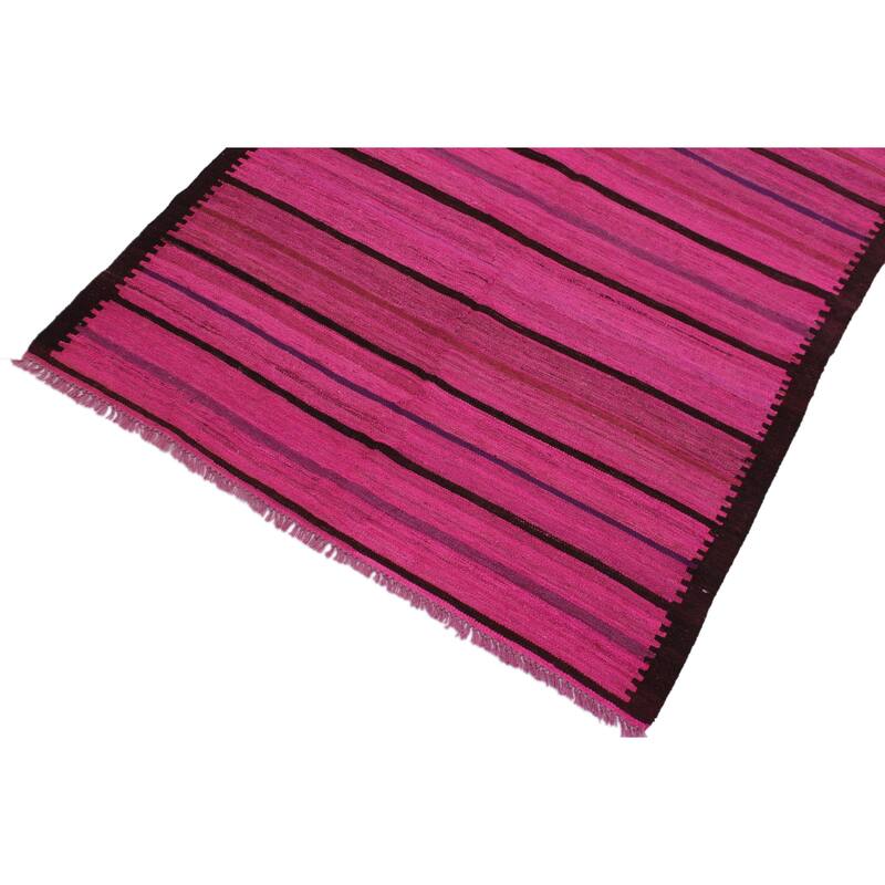 Eclectic Turkish Kilim Brandon Pink Purple Hand-Woven Wool Rug - 4'11'' x 6'8''
