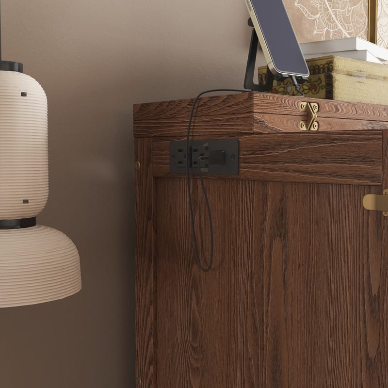 Murphy Cabinet Bed with USB Port and Removable Shelves on Each Side, Space-Saving Cube Cabinet Bed with Desk