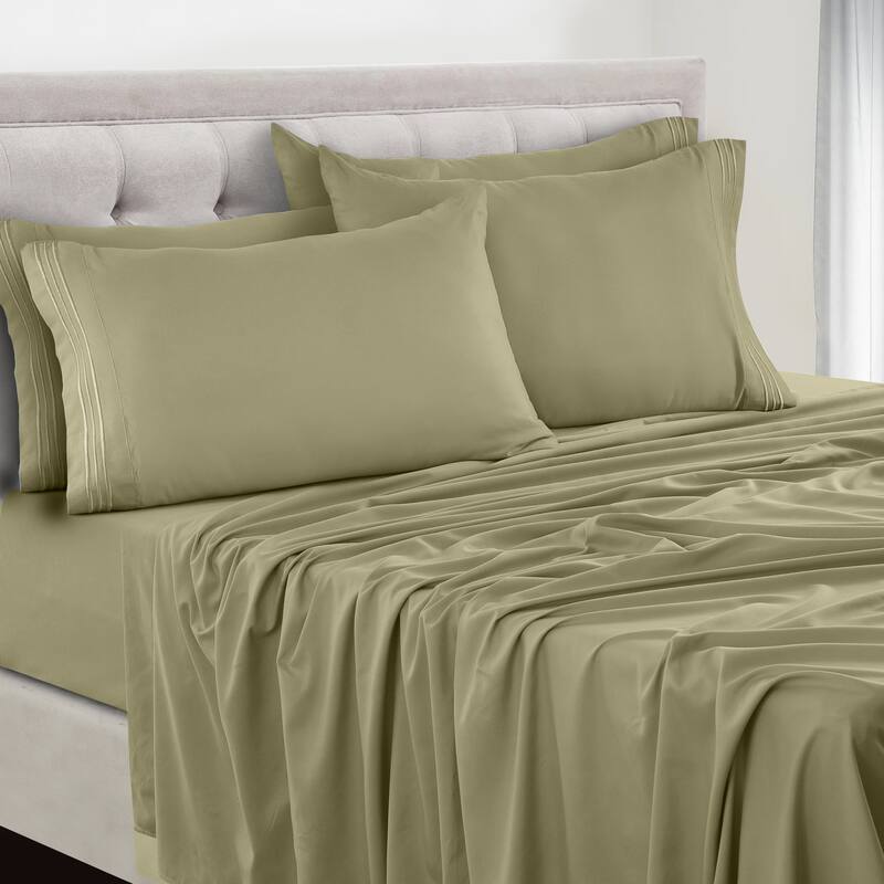 6 Piece Bed Sheet Set Deep Pocket Ultra Soft Microfiber Bedding Sheets - Full - Green