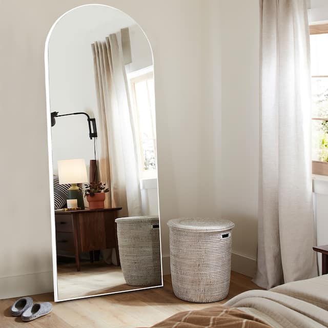 Arched Top Full-length Freestanding/ Leaning/ Hanging Wall Mirror - White-65×22