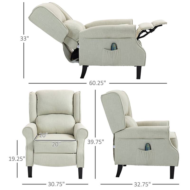 Vibrating Massage Recliner Chair, Reclining Wingback Single Sofa with Heat, Push Back Accent Chair with Footrest, Side Pocket