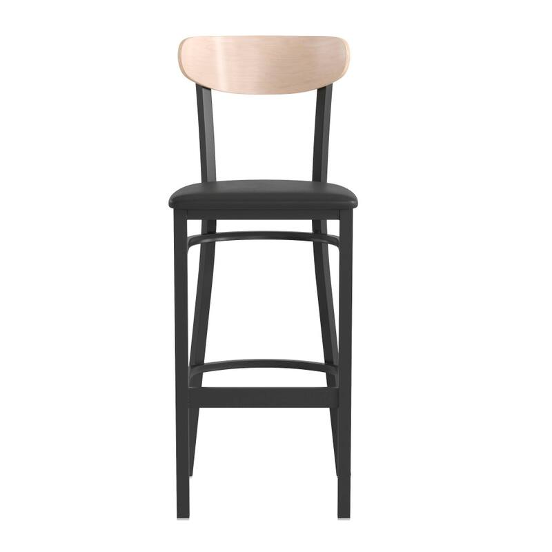 Commercial Metal Barstool with Wood Seat and Boomerang Back