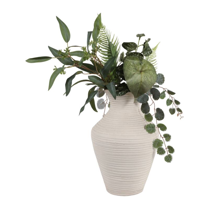 Sculptural Ribbed Paper Mache Table Vase - Stylish Tall Flower Vase