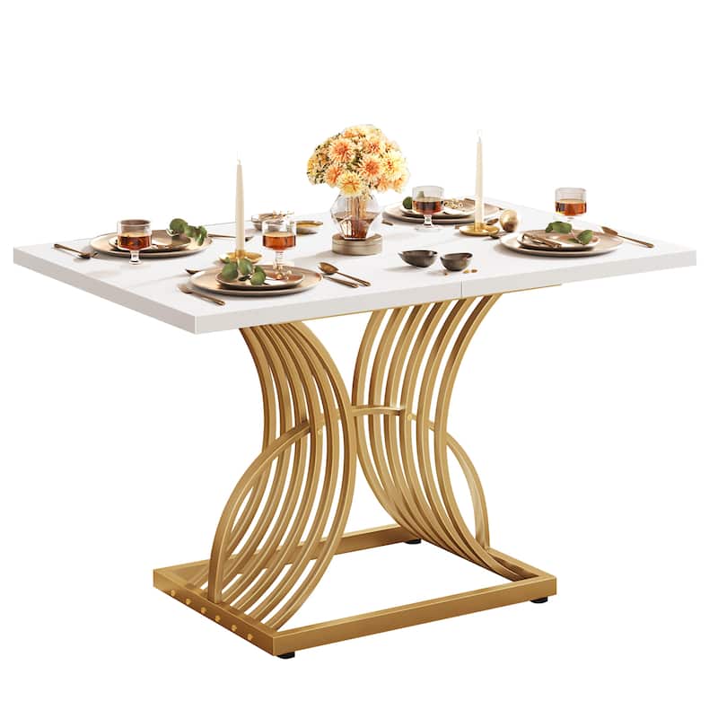 Moasis Rectangular Dining Table for 4, White and Gold Kitchen Table Dinner Table - White/Gold