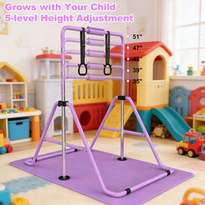 Gymnastics Bar for Kids, Gymnastics Horizontal Bar with Adjustable Height Foldable Training Bar with Mat for Home Practice