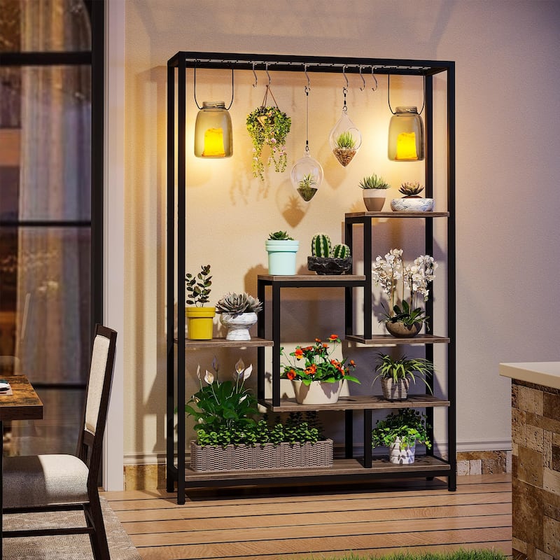 5-Tier Tall Indoor Plant Stand, Large Plant Shelf with 10PC S Hanging Hooks