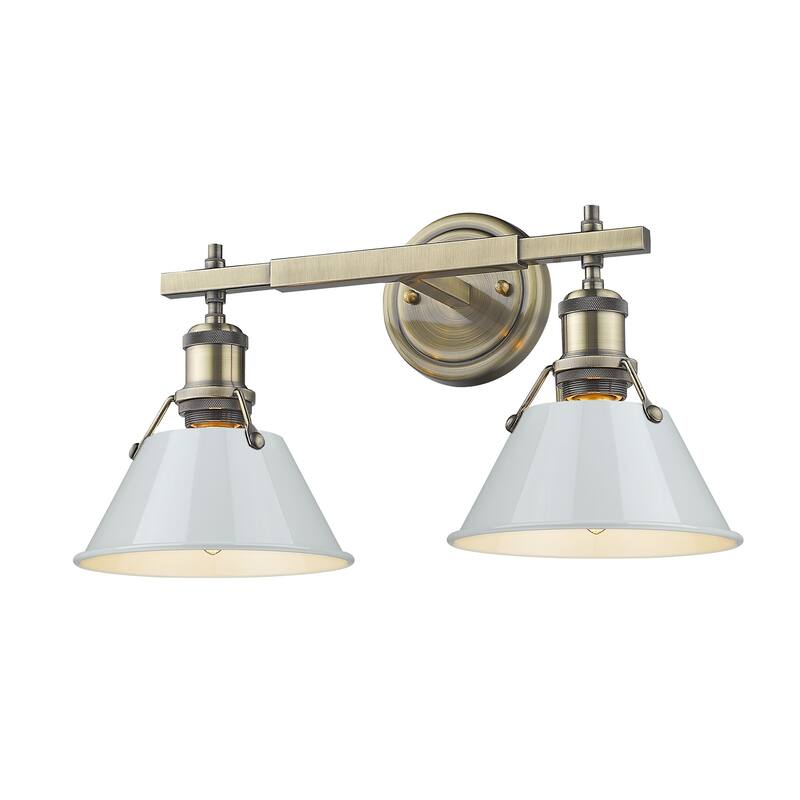 Orwell 2-Light Vanity Light in Aged Brass with Dusky Blue - Gold
