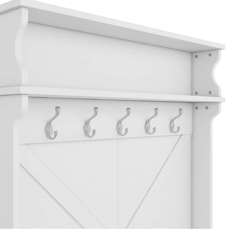 47.2"W Hall Tree Entryway Bench with Coat Rack with 5 Hanging Hooks and Shoe Cabinet