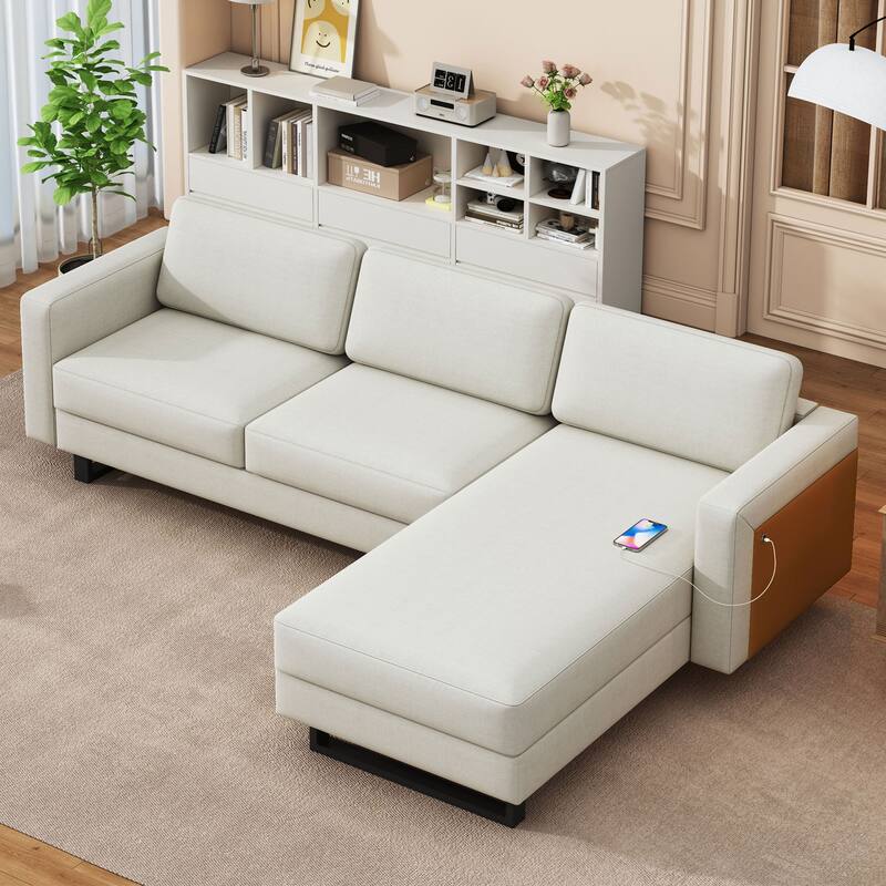 100'' L-Shaped 3-Seat Sectional Sofa Featuring USB Ports, Chaise, and Reversible Armrests for Living Space or Office