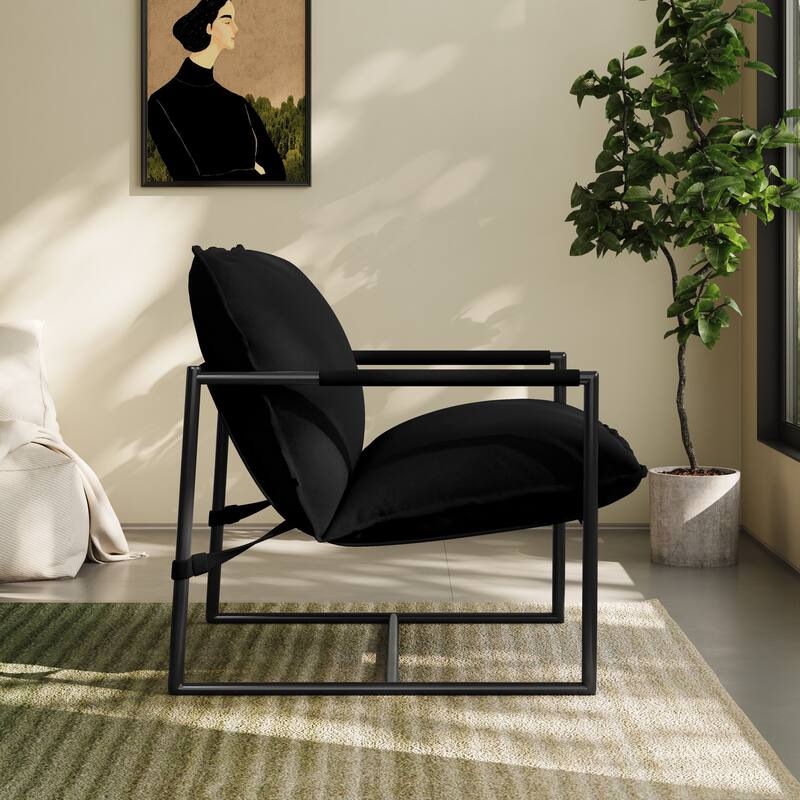 Modern Metal Frame Upholstered Sling Accent Armchair