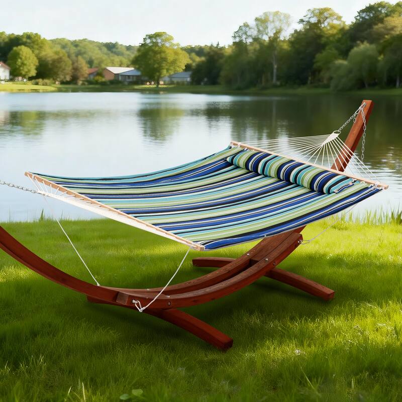 Double Spreader Bar Hammock With 13.5 ft. Wooden Stand - 162*55.1*48.8