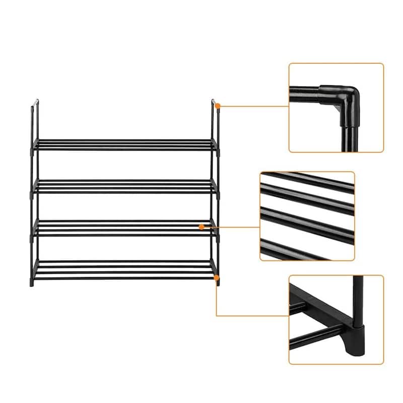 4 Tier Shoe Rack, Metal Shoe Rack Holds Up to 12-20 Pairs of Shoes, Sturdy & Durable Iron Footwear