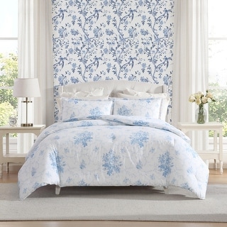 Laura Ashley Jaynie Blue Cotton Duvet Cover Set - On Sale - Bed