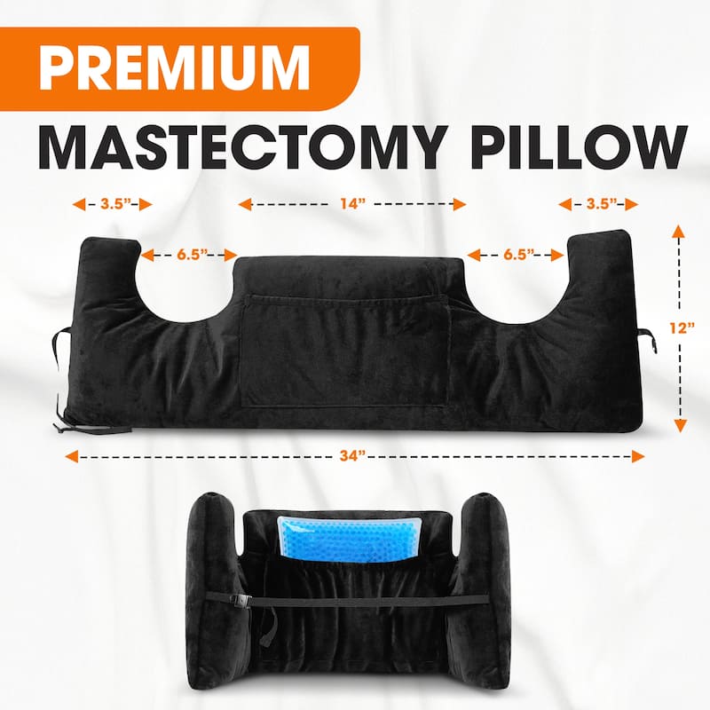 Cheer Collection Post Mastectomy Pillow with Front and Back Pockets - Black