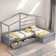 preview thumbnail 12 of 19, Twin Size House Platform Kids Bed Frame with Three Storage Drawers, White Grey