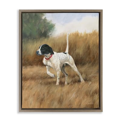 Stupell Pointer Dog in Field Framed Floater Canvas Wall Art Design by James Wiens
