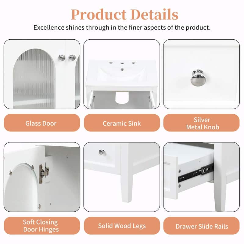 24" Bathroom Vanity with Sink - Cabinet with One Drawer, Doors, Adjustable Shelf