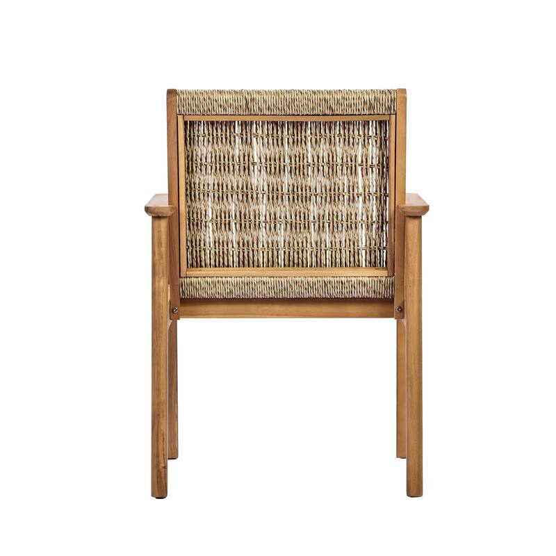 Christopher Knight Home - Outdoor Acacia Wood Dining Arm Chair with Wicker Back and Waterproof Cushions