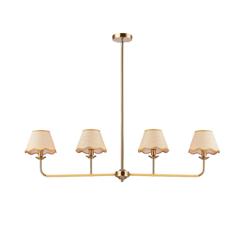 4-Light Bohemian Delphine Linear Rattan Pendant Light - 44" Length - Antique Brass