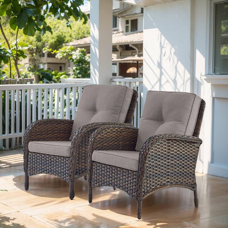Wicker Patio Chairs Furniture with Cushions - Brown - Grey