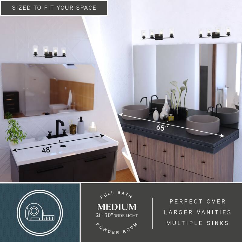 Park Ridge Bathroom Vanity Lighting Wall Fixture, Clear Glass Shade, Dimmable, LED Compatible, Over Mirror Mount Steel