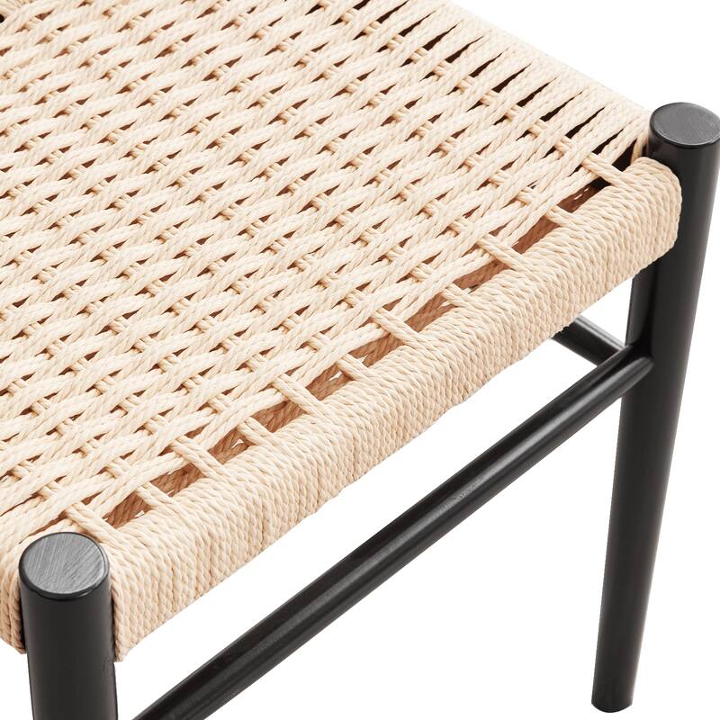 Dining Chairs Set of 2, Woven Rope Seat with Sturdy Metal Frame, Mid Century Modern Dining Room Chairs for Kitchen