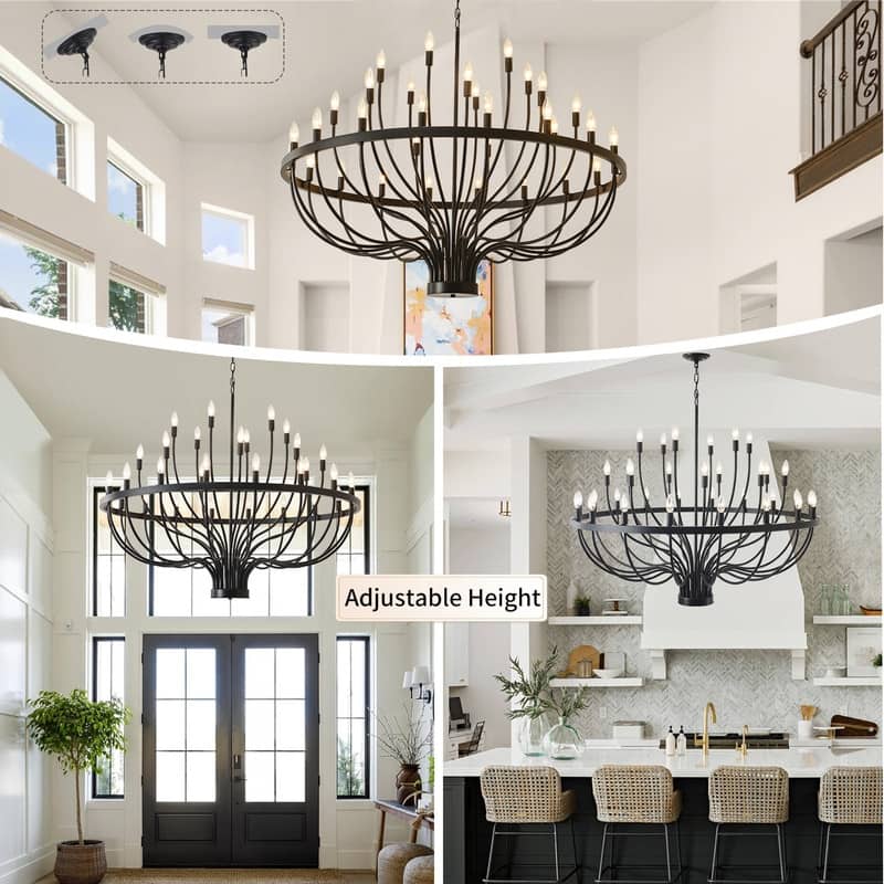 Large Wagon Wheel Chandelier Black Farmhouse Round Candle Chandelier