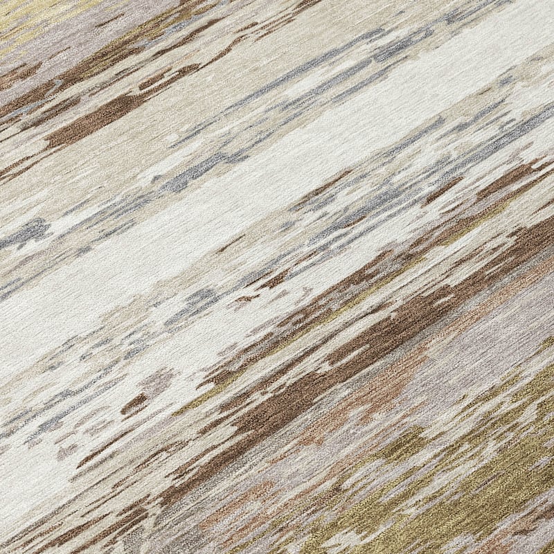 Machine Washable Indoor/ Outdoor Abstract Stripes Chantille Rug