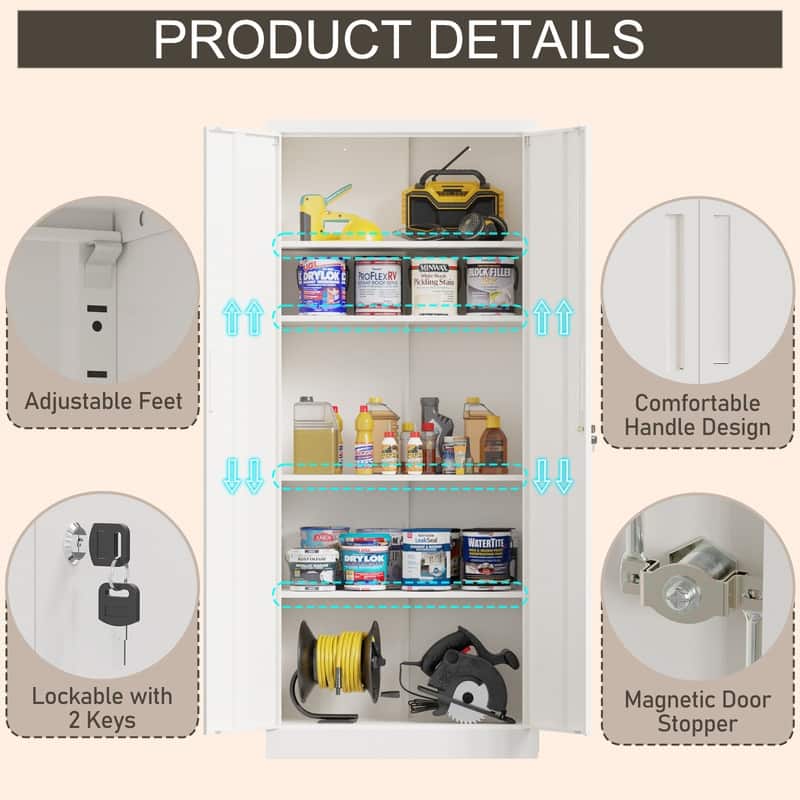72"H Metal File Storage Cabinet with 2 Doors & 4 Adjustable Shelves