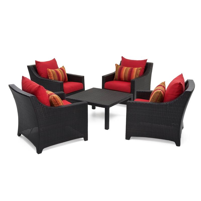 Deco 5 Piece Sunbrella Outdoor Patio Club & Table Chat Set