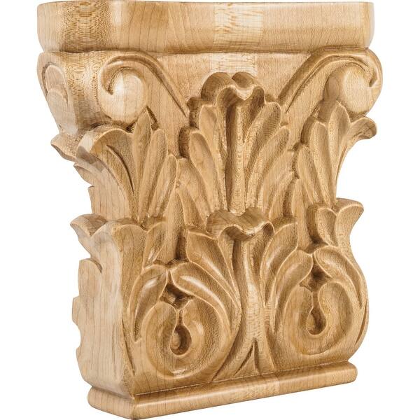 slide 1 of 1, Hardware Resources Capital with Acanthus Styling, 6"H x 6"W x 1-1/2"D Natural Oak