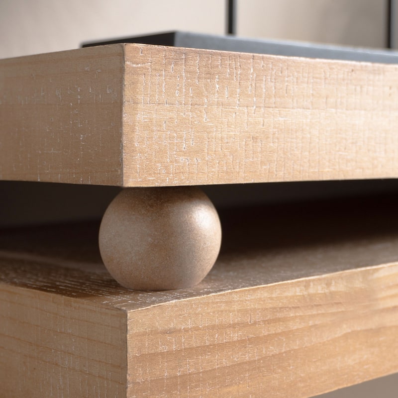 52 inch Narrow Slim Console Table Wood with Bead Detail Rustic Modern Natural Finish Minimalist