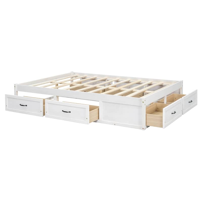 Full Size MDF Platform Bed with 6 Storage Drawers
