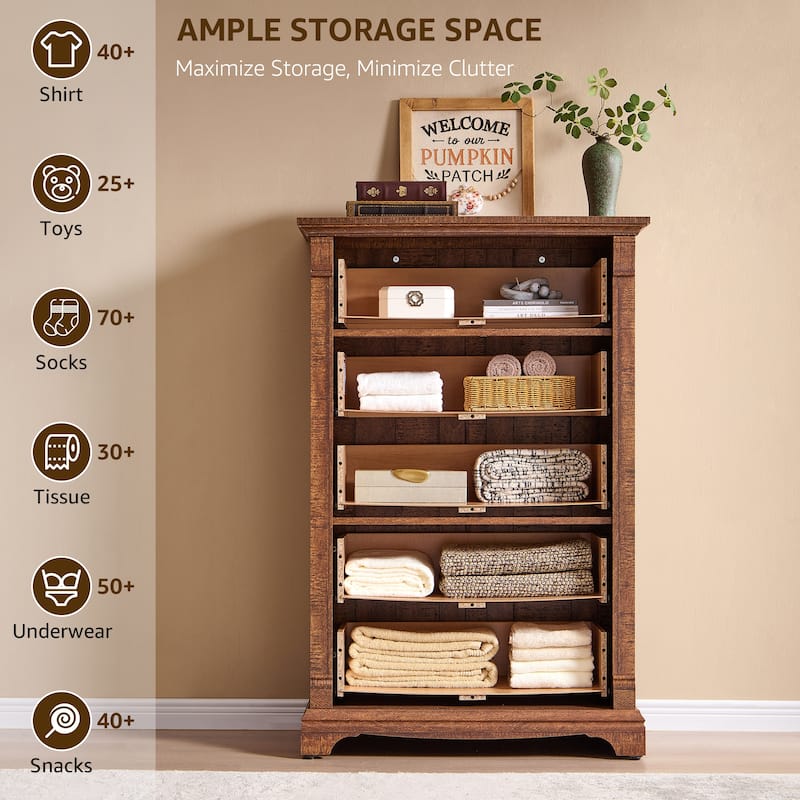 Farmhouse 5 Drawers Dresser, Wood Rustic Chest of Drawers for Bedroom