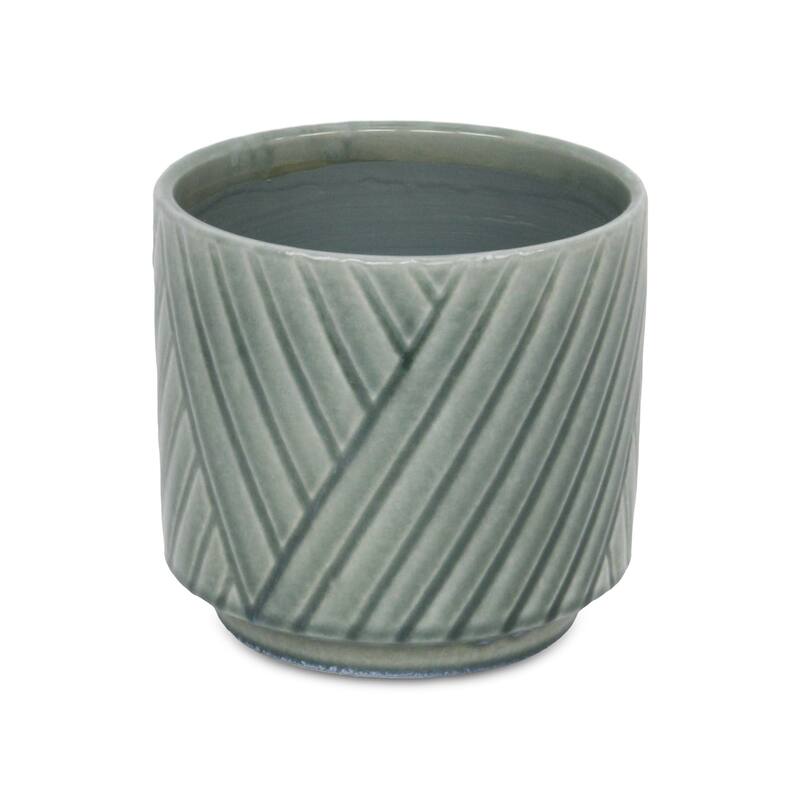 Parlora Crossed Diagonal Pattern Ceramic Pot - Green